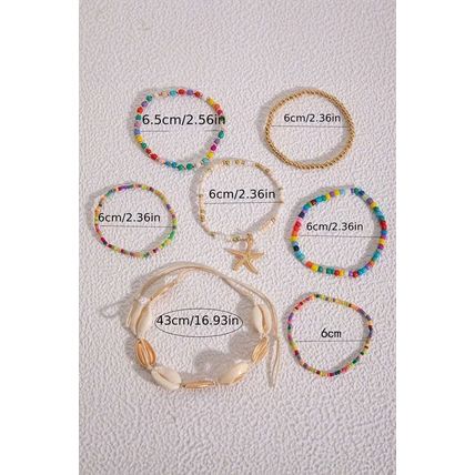 Multicolour 7pcs Starfish Seashell Beaded Bracelet Set