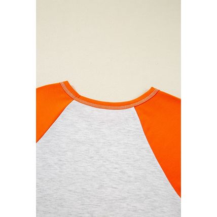 Light Grey Color Block Raglan Sleeve Contrast Stitching Loose Fit Top