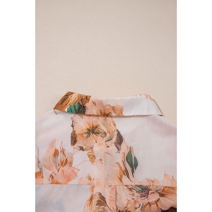 Orange Floral Puff Sleeve Lightweight Shirt