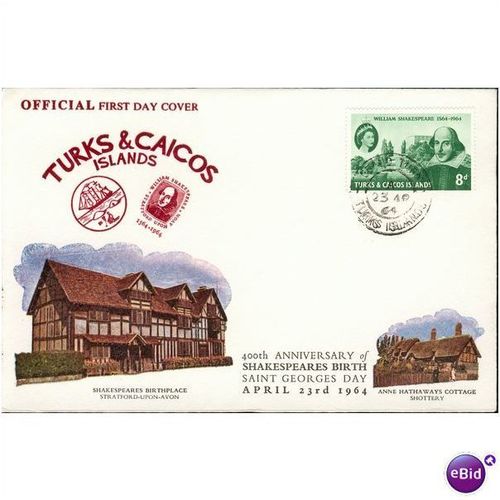 Turks & Caicos FDC 1964 - SG 257 - Shakespeare's 400th Birthday 2