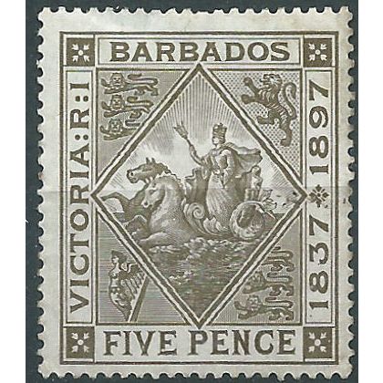 Barbados 1897 SG120 5d Olive-Brown Jubilee Mounted Mint....