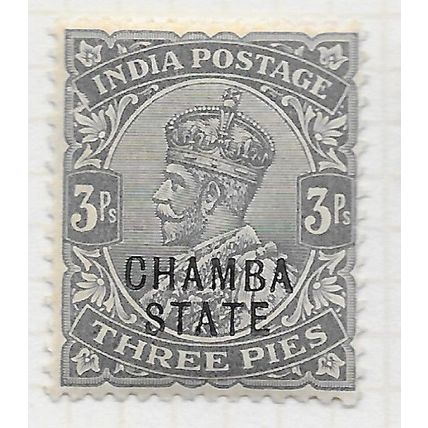 INDIA 1913 KG5 THREE PIES CHAMBA STATE OVERPRINTED CENTRAL MINT MM