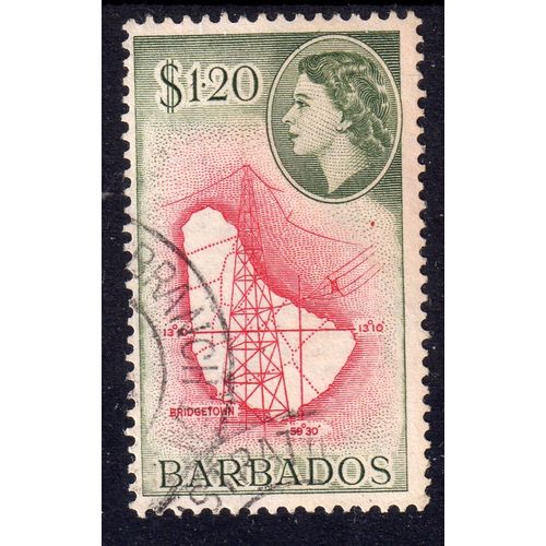 1953 BARBADOS Sg300 $1.20 Carmine & Bronze-Green fine used (G109)