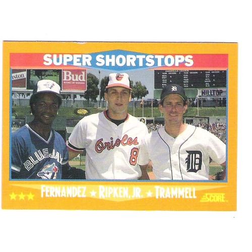 1988 Score baseball Cal Ripken, Trammell, Fernandez All Stars card #651