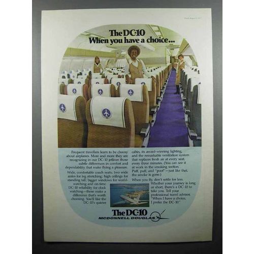 1977 McDonnell Douglas DC-10 Jet Plane Ad - A Choice