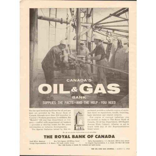 ROYAL BANK CANADA 1962 Supplies facts help need oil gas vintage ad