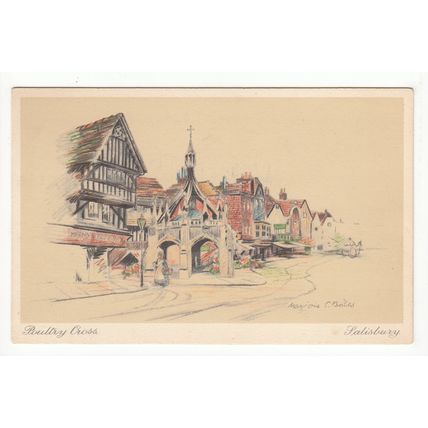 Poultry Cross Salisbury Marjorie C Bates Art Postcard