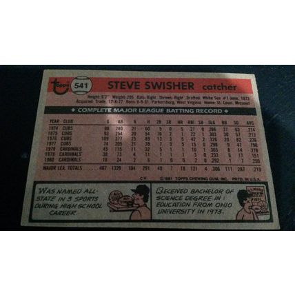 1981 Topps Card # 541 Steve Swisher Very Good-Excellent (4) St Louis Cardinals