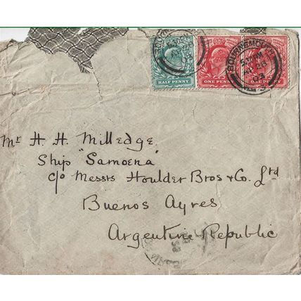 GB 1903 to Argentina from Bournemouth to Houlder Bros Buenos Aires frank rear
