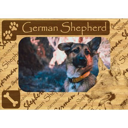 German Shepherd w Paws Engraved Wood Picture Frame Magnet
