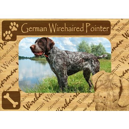 German Wirehaired Pointer w Paws Engraved Wood Picture Frame Magnet