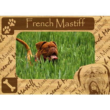 French Mastiff w Paws Engraved Wood Picture Frame Magnet