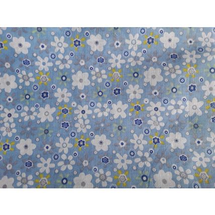 Light blue , white floral cotton fabric square 48cms x 48cms