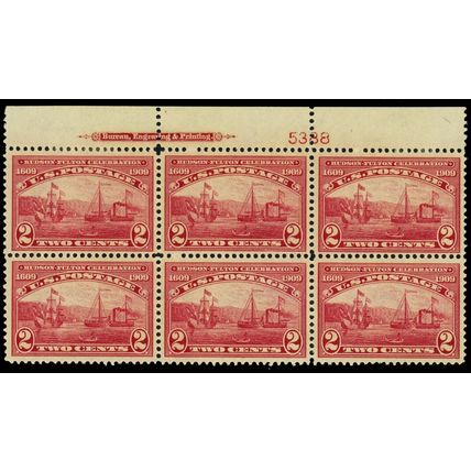372, Mint XF H 2¢ Top Plate Block of Six Stamps * Stuart Katz
