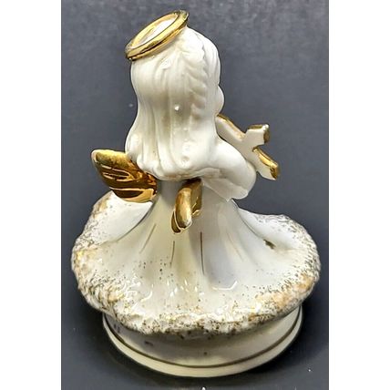 Vintage 3 3/4" Ceramic Figurine Angel Cherub Holding Cross Japan (J11)