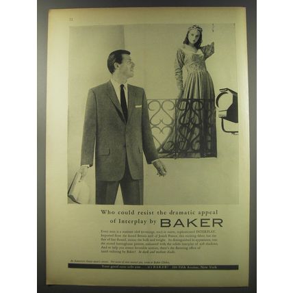 1956 Baker Suits Ad - Who could resist the dramatic appeal of Interplay by Baker