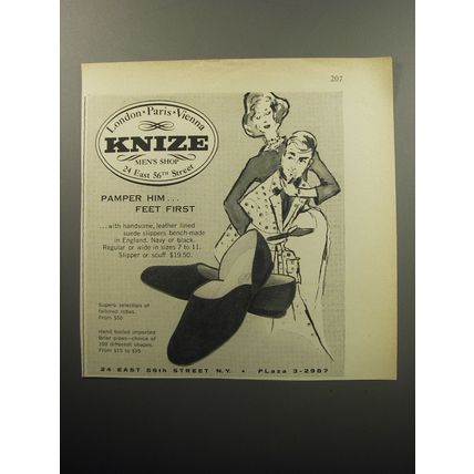 1957 Knize Slippers Advertisement - Pamper him feet first