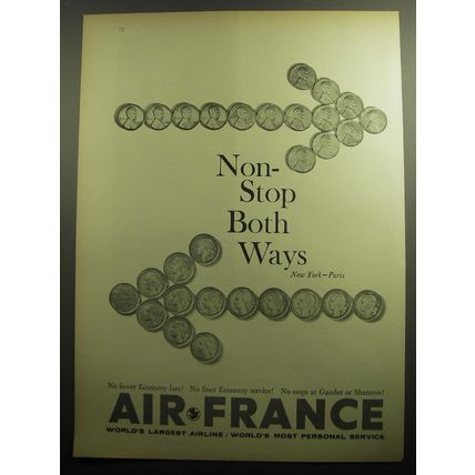 1958 Air France Airline Ad - Non-stop both ways
