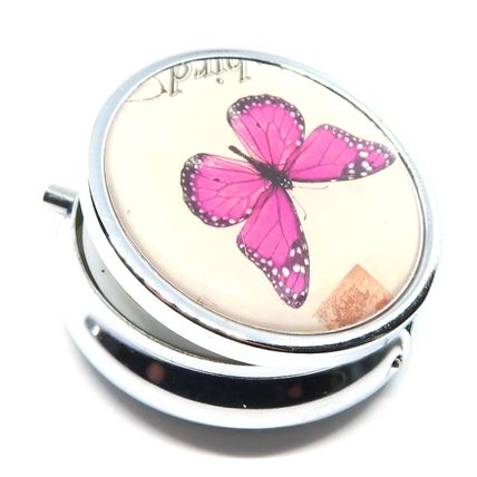 Pink & Black Butterfly & Flowers 1.5 CM Pill Box Carte Postal Christmas Gift