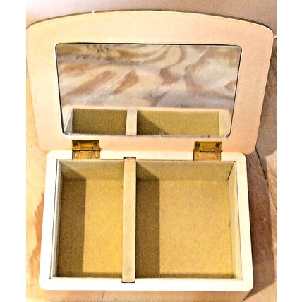 Vintage Pink Pearl Jewelry Box White Violin & Flowers Hand-Painted With Mirror