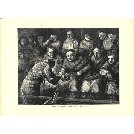ROME - CANDLEMAS DAY IN ST. PETER’S 1872 Henry Woods VICTORIAN ENGRAVING