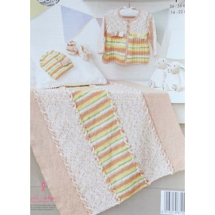 Knitting Pattern for Baby Jacket, Hat, Shoes & Blanket in 4 Ply King Cole 4975