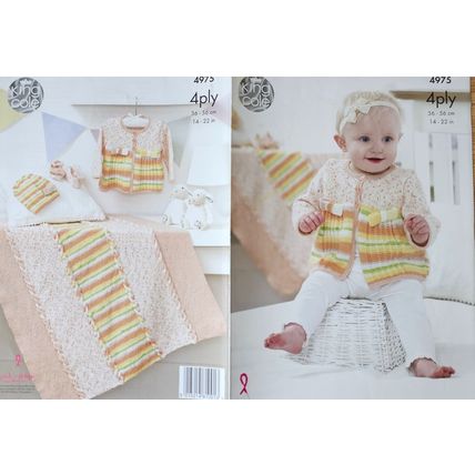Knitting Pattern for Baby Jacket, Hat, Shoes & Blanket in 4 Ply King Cole 4975