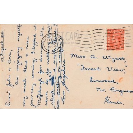Genealogy Postcard sent to Miss A WYATT, Linwood nr Ringwood, HAMPSHIRE