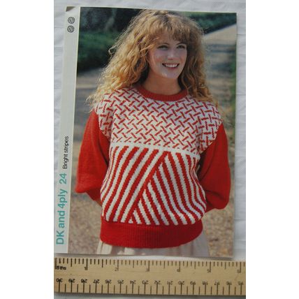 1987 bright stripe sweater, DK, 86-102 cm fitting fairly loosely