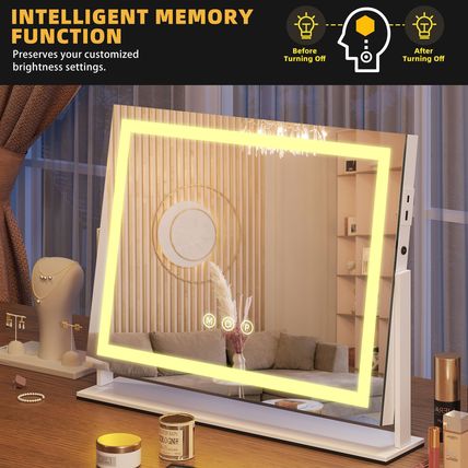 Tabletop Mount Vanity Mirror with Lights Makeup Mirror Touchscreen Control USB