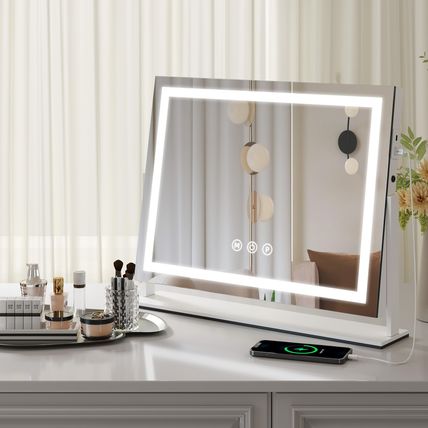 Tabletop Mount Vanity Mirror with Lights Makeup Mirror Touchscreen Control USB