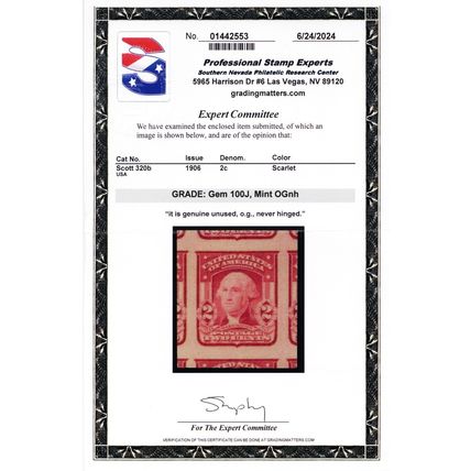 320b, Mint Superb Scarlet Shade PSE Graded 100J JUMBO Certificate - Stuart Katz