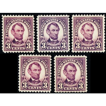 555, Mint F-VF NH 3¢ - WHOLESALE LOT OF 5 Stamps - SCV $152.50 - Stuart Katz