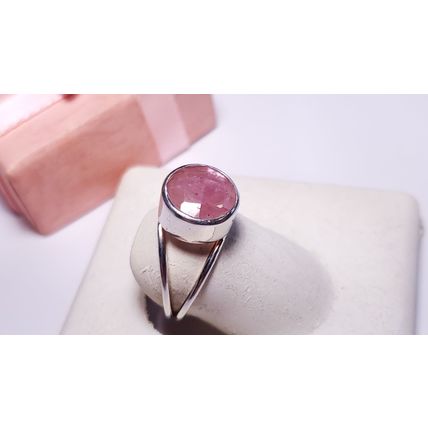 Estate 2.50ct Natural Rd Rose Quartz Sterling Silver split shank bezel Ring22273