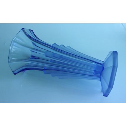 French Art Deco Blue Glass Part Frosted Vase.