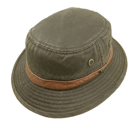 MJM Distressed Weathered Cotton Leather-Look Sun Protection Bucket Hat Size L