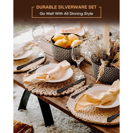 EUIRIO 40 Pieces Royal Silverware Set Black, Retro Flatware Set for 8, Stainless