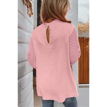 Gossamer Pink Swiss Dot Balloon Sleeve Loose Blouse