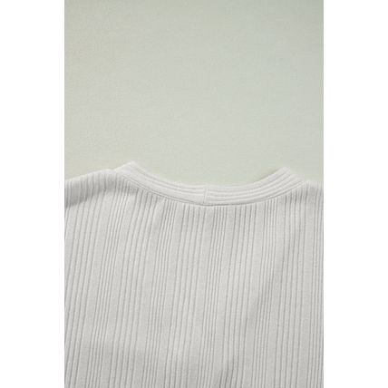 White Solid Color Ribbed Button up Tunic Cardigan