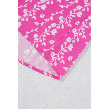 Pink Floral Print Ric-rac Tiered Ruffled V Neck Blouse