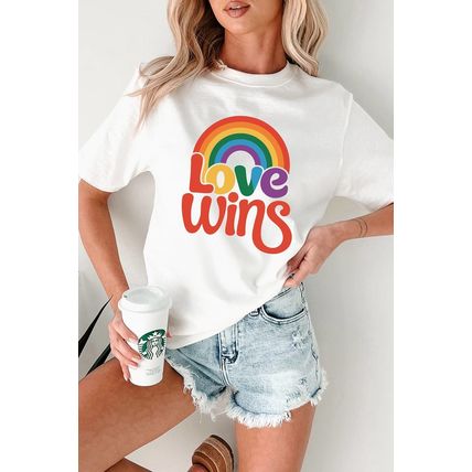 White Love Wins Pride Rainbow Graphic Casual T Shirt