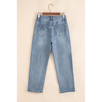 Beau Blue Slightly Distressed Ankle-length Straight Jeans