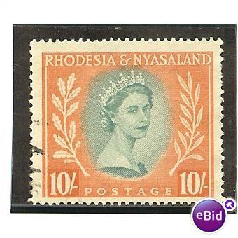 Rhodesia & Nyasaland 1954 10/- Dull Blue Green & Orange Used SG 14