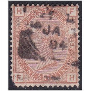 Great Britain 1881 SG163 1/- orange-brown used (plate 14) see details (ref 124)