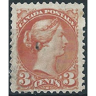 Canada 1875 SG95 3c Dull Red Fine Used....