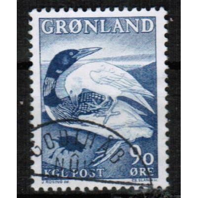 1967 Greenland Sc# 45 - Birds (Loon & Raven) - 90o used