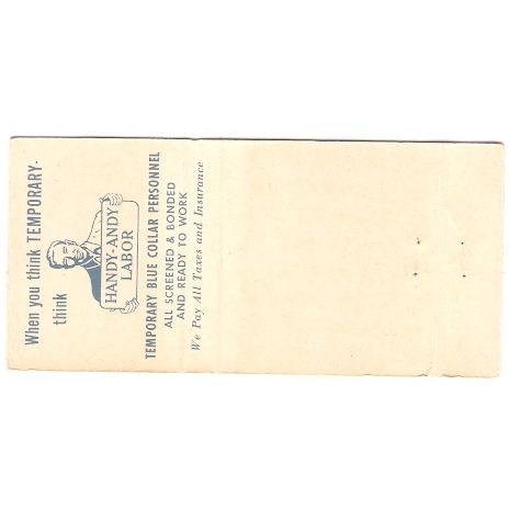 New York Hempstead Long Island Matchcover Handy Andy Labor Temporary Blue ~17