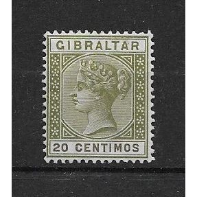 Gibraltar.SG25 20c Olive-Green.Mounted Mint.Nov19