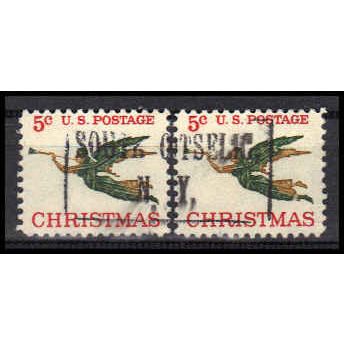 Used 1276 5c Christmas Angel (2) South Otselic, NY. E0940