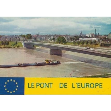 Le Pont De L'Europe Sur Le Rhin Rhine Long Boat Rare Postcard